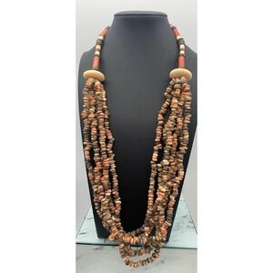 Vintage Heavy Multi Layered Mexican Fire Opal Chip Necklace Southwestern Boho